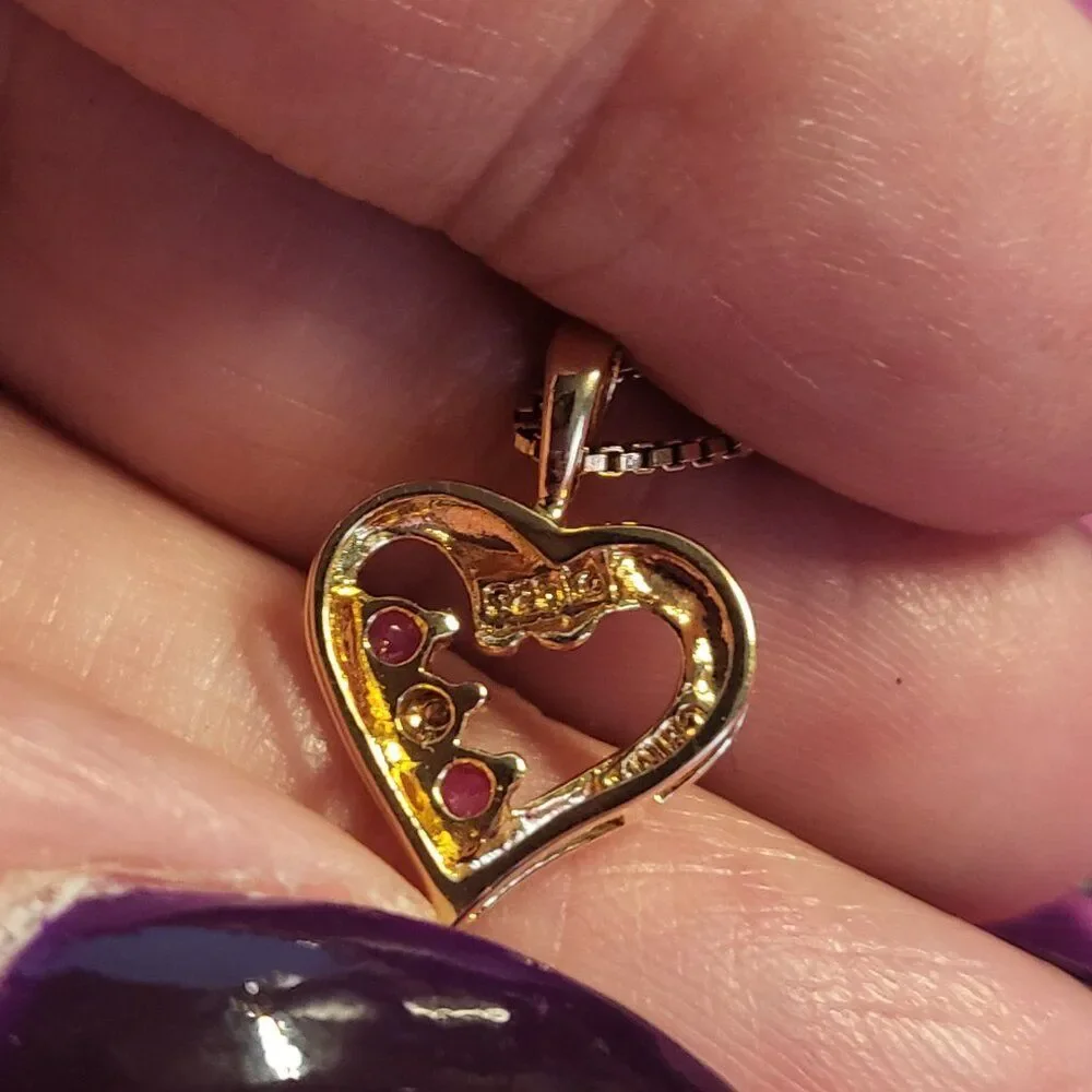 Ross Simons Ruby Diamond Heart Gold over Sterling Silver Pendant Necklace